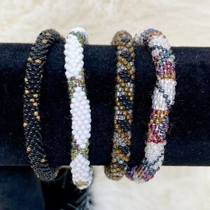 HAND CRAFTED in Nepal Beaded Bracelets (set of 4) BRONZ2